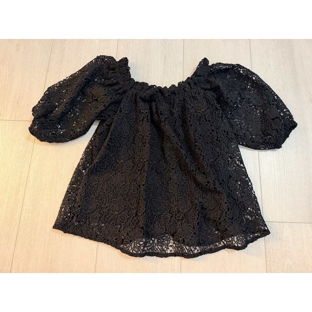 NWT Maeve Anthropologie Black Lace Peasant Blouse Sz‎ S Black $148